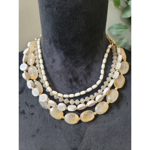 Women's Island Passage Multi Strand Beaded Necklace Lobster Clasp Cream Gold - Picture 2 of 6